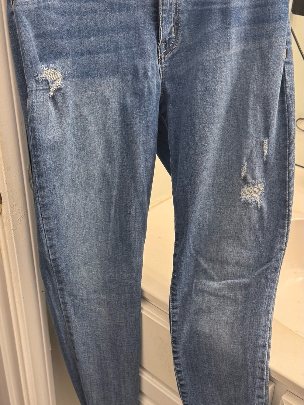 Women's Distressed Mid-Blue Jeans
